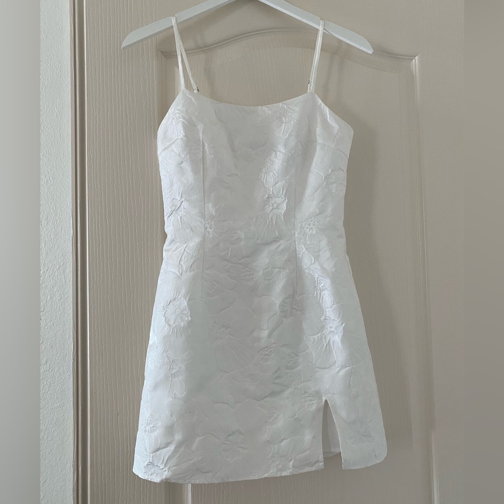 White mini jacquard floral dress
